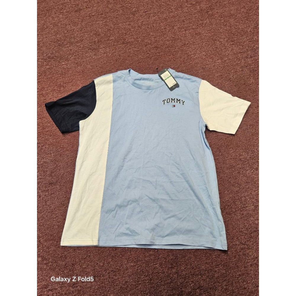 Boys Tommy Hilfiger Colorblock Short Sleeve Tee L Blue White
